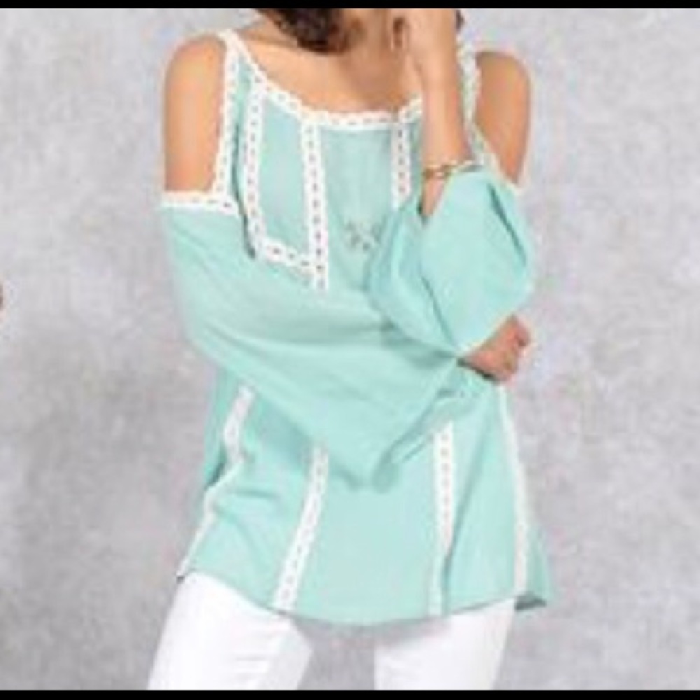 Pink Lily Boutique Blue Eyelet Cold Shoulder Top